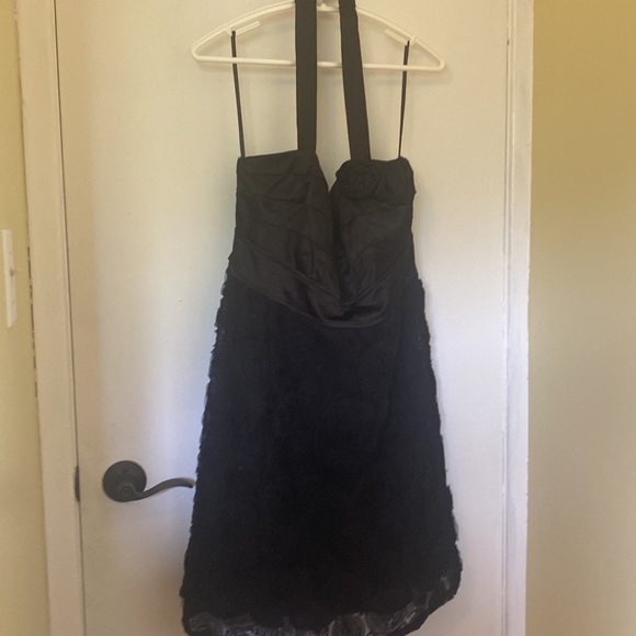 Black satin top halter dress with flowers - Picture 1 of 7